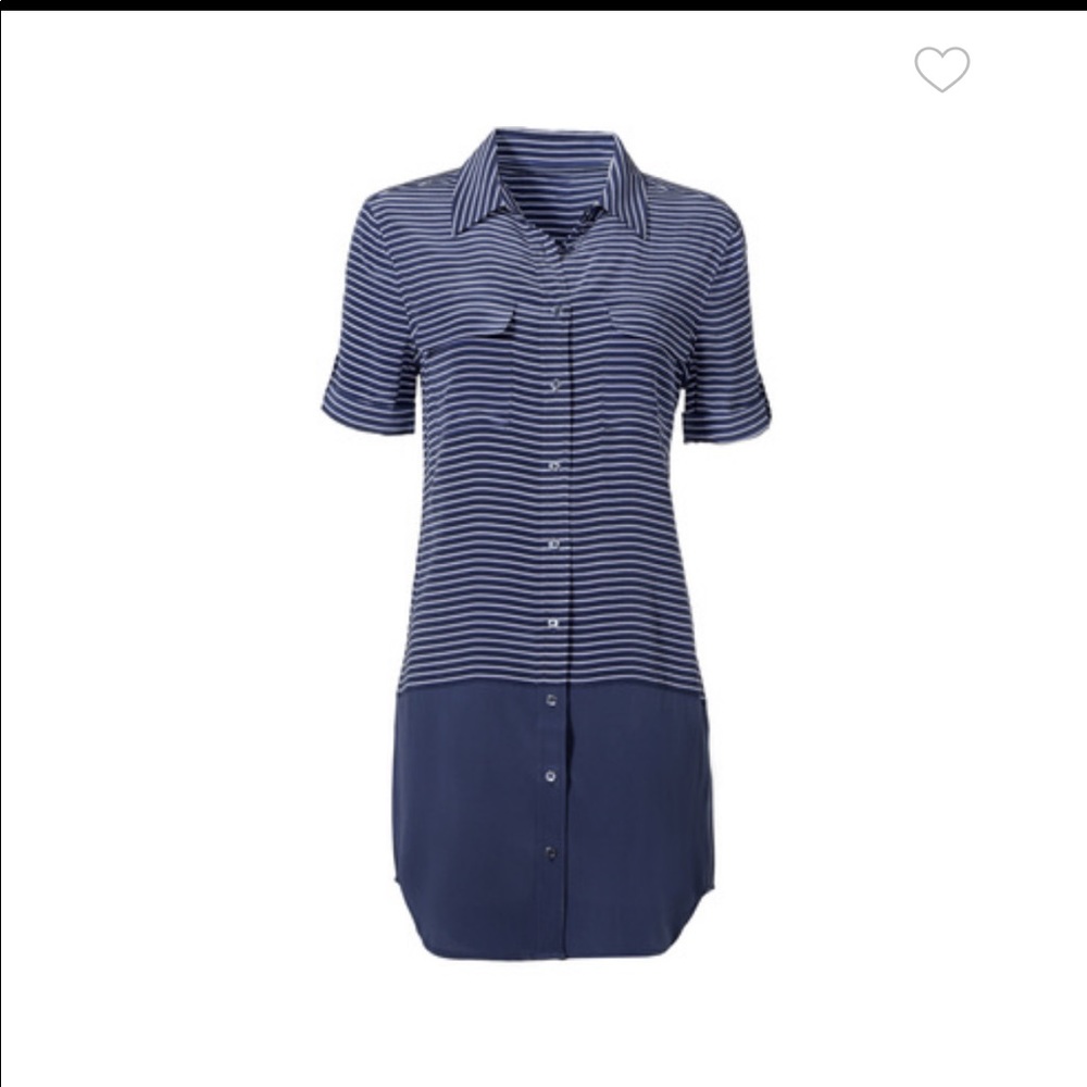 Equipment Blue Color Block Stripe Shirt Dress S